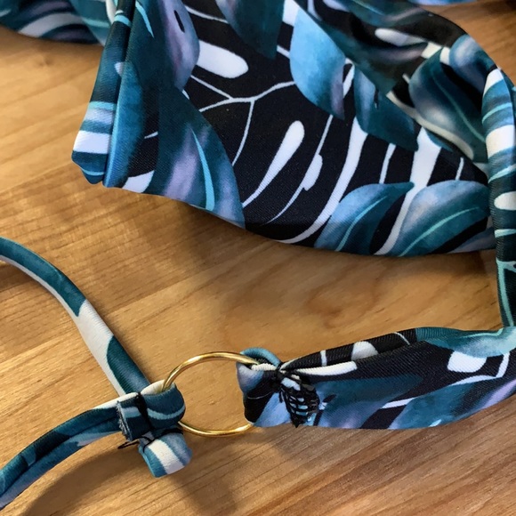 Multicolor Blue Green Tropical Print Halter Thong Bikini New - Picture 10 of 14